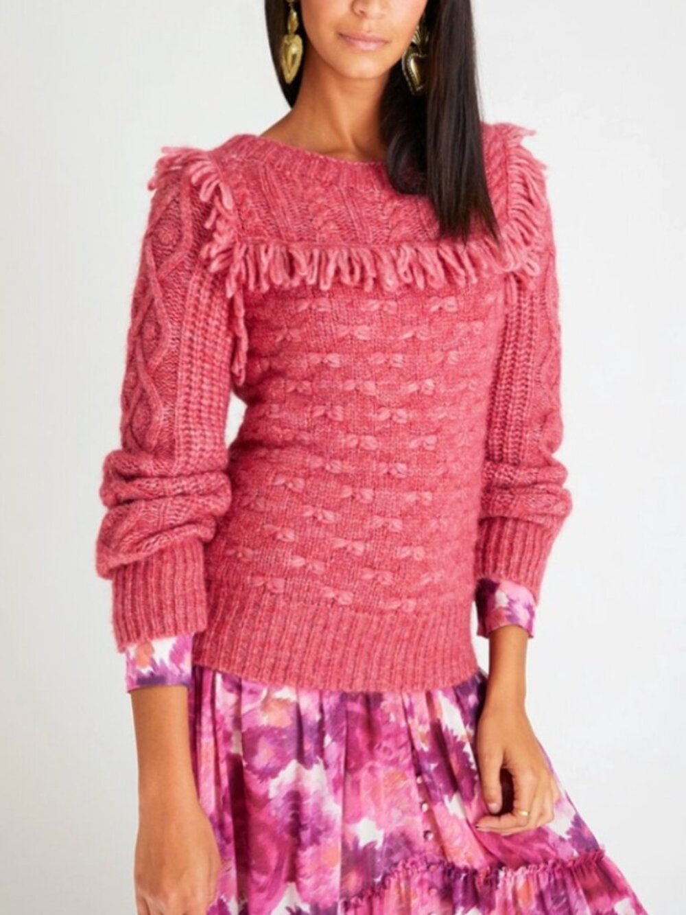LOVESHACKFANCY Kingston Pullover Raspberry Medium Alpaca Sweater